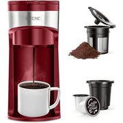 SIFENE KC211-RED 2-in-1 Single Serve Coffee Maker, Compatible with K Cup Capsules & Grounds, Red