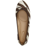 Lauren Ralph Lauren Jayna Zebra-Print Canvas Flats with Feminine Bow, Padded Leather Insole, Leather Lining, Buffed Leather Outsole, Zebra/Dark Hickory