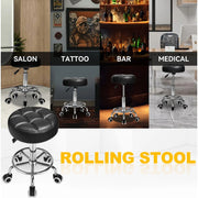 OUTMASTER Rolling Stool, Height Adjustable 19.3-24.4 in, Black PU Leather, 360 Swivel Wheels, Thick Foam Cushion