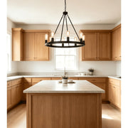 MMUPFH Farmhouse Wagon Wheel Chandelier, 8-Light Matte Black Metal Pendant with Adjustable Height