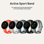 Google Pixel Watch Active Sport Band, Large Size 165-210mm, Obsidian Silicone, Breathable Perforated Design, Waterproof, Compatible with Pixel Watch 2 and 41mm Pixel Watch 3, GA05164-WW