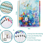 Generic 2027-2028 Monthly Planner, Watercolor Flower Design, Vegan Leather Cover, Thick Paper, 9 x 11, 24 Monthly Tabs