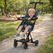 Dream On Me Coast Rider Travel Stroller, Lightweight Aluminum Frame, Compact Book-Folding Design, Adjustable Handlebar, Soft-Ride Wheels, Converts to Rider and Scooter, Navy, 365-NAVY