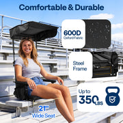SPECSTAR Set of 2 Portable Stadium Seats with Adjustable Sunshade Canopy, Back Support, 2 Cup Holders, Shoulder Strap, Black