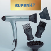 Olivia Garden SuperHP Ionic Hair Dryer, 1875W Brushless Motor, 5 Attachments, Lightweight, Quiet, Black, 200-HPDR1B