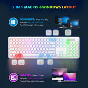 Wagpak Wireless Keyboard and Mouse Combo, RGB Backlit, Rechargeable, 2.4GHz Wireless, Quiet 108-Key Keyboard, Cloud White