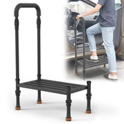 Support Way RV Steps with Handrail, Adjustable Both Sides, Wide Platform with Anti-Slip Mats, Heavy Duty Metal, 800 lb Capacity, Black