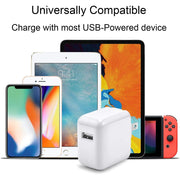 Coreykin 12W USB Wall Charger with Foldable Plug and 6ft Cable, Portable Travel Charger Compatible with iPhone 14/13/12/11, iPad Mini, iPad Air, AirPods