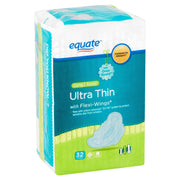 Equate 97215 Ultra Thin Pads Long Super with Wings, 32 count