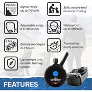 E-Collar Technologies Educator ET300 Black Mini Dog Training Collar, Remote Control, 1/2 Mile Range, Waterproof, Rechargeable, 100 Stimulation Levels, Vibration and Tone