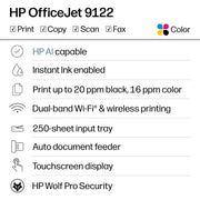 HP C2VZ1A#1H5 OfficeJet 9122 Wireless All-in-One Color Inkjet Printer w/2.7
