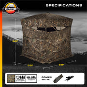 Rhino Blinds 150 Realtree Edge Hunting Blind, 3 Person Capacity, 5 Hub Design, Water Repellent Polyester, Pop Up Style, R150-RTE