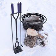 CKLT Heavy Duty Fireplace Tool Set with 40in Fire Poker, Serrated Log Grabber, and Black Metal Stand