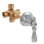 In Wall 3-Way Diverter Valve w/Handle & Escutcheon & 2 Brass Plugs - Chrome