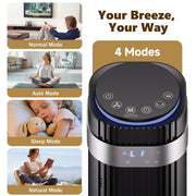 SHOUFTW 36 Inch Tower Fan, Bladeless, Oscillating 64, 5 Speeds, 4 Modes, Remote Control, Quiet Operation, Black, TS-35IN
