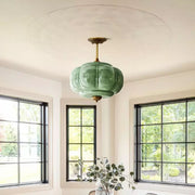 Arturesthome Eloise Scallop Milk Glass Pendant Ceiling Light, Green Yellow, Dimmable, 14.96 in