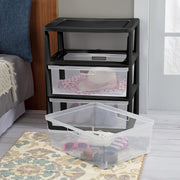Sterilite Wide 3 Drawer Tower Storage Cart with Removable Clear Bins, Easy Assembly, Black, 4530-90