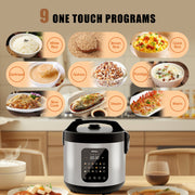 WHALL Digital Rice Cooker, 5 Qt, 9 Cooking Programs, 20-Cup Capacity, Stainless Steel, LED Display, 12-Hour Delay Timer