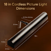 Concept Lighting Matte Black 18in Battery Powered LED Picture Light with Remote, Dimmable, Wireless, Tilting Head, 303L