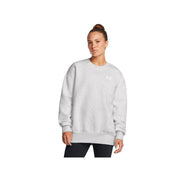 Under Armour UA Icon Fleece Women's Oversized Crew Pullover Sweater, Distant Gray Medium Heather White, X-Small, 1379475-023-XS