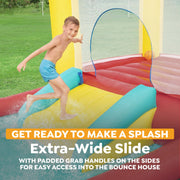 Play Day Jump N Away Inflatable Bounce House with Built-In Slide, Basketball Hoop, Mesh Walls, Extra Large Indoor Outdoor Play Area, Ages 3+