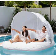 Naipo 70in Floating Canopy Island Inflatable Pool Float with Removable Sunshade, 2 Person Capacity, Built-In Cup Holders, White