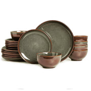 POKINI W-SFT18A 18-Piece Stoneware Dinnerware Sets, Plates and Bowls Dish Sets for 6, Brown Green