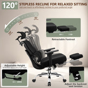 Coolhut Ergonomic Office Chair, Big and Tall, Adjustable Lumbar Support, 3D Headrest, Flip-Up Armrests, Retractable Footrest, Breathable Mesh, High Back, Black