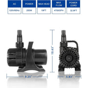 OYO WATER 6900GPH Submersible Pond Pump, 320W Motor, 32.8FT Cord, Black, PE6900