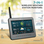 Logia 7-in-1 Wireless Weather Station with Solar-Powered Sensor, Wi-Fi, 7-Inch LCD HD Display, LOWSL710FWB7