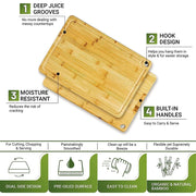 Cookgen CGXCB105 Premium Extra-Thick Bamboo Chopping Boards Set of 3 with Juice Groove and Handles, 38x25cm