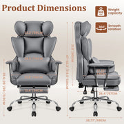 Coolhut Big and Tall Ergonomic Office Chair, 500 lb Capacity, High Back, Adjustable Arms and Footrest, PU Leather, Gray
