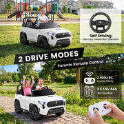 Wisairt 24V 4WD Licensed Toyota Tacoma Ride On Car for Kids, Battery Powered Electric Truck, 2 Seater with Remote Control, LED Lights, Music, White 2025