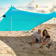 Easierhike 10x10 Beach Canopy, Windproof Sun Shelter with UPF 50+ Protection, 8 Large Sandbags, 4 Aluminum Poles, Portable Outdoor Tent, Turquoise