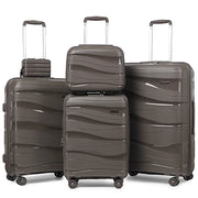 Melalenia 5 Pcs PP Hardside Spinner Luggage Sets, Brown