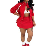 MUYRDIS Women Zip-Up Jacket and Drawstring Mini Skirt Set, Casual Sporty Two-Piece Outfit, Red, S-XL