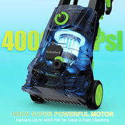 Rebelduck PW01GG 4000 PSI Electric Pressure Washer, 2.6 GPM, 4-in-1 Adjustable Nozzle 0-120, Foam Cannon, 23 ft Hose, 35 ft Power Cord, Portable with Wheels