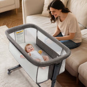 AILEEKISS Baby Bassinet with Wheels, Height Adjustable Bedside Sleeper, Grey
