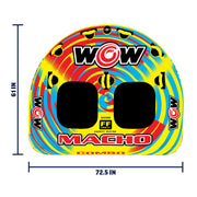 WOW Watersports Macho 2 Person Deck Cockpit Inflatable Towable Water Tube, Heavy-Duty PVC, UV-Protected Nylon, 340 lb Capacity, 16-1010