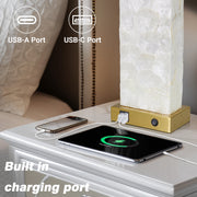 Cinkeda Coastal Seashell Table Lamps Set of 2, Dual Lighting, USB A and C Charging Ports, Gold Finish, White Linen Shade, 28 in, WMTD-791