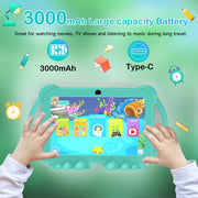 NOVOJOY NVQ8K-green  Kids Tablet, 7 Inch Android, 1.5GHz ARM Processor, 4GB RAM, 32GB Storage, Dual Cameras, WiFi Bluetooth, Protective Silicone Case, Green
