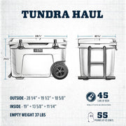 YETI Tundra Haul Cooler, Portable Wheeled, Rotomolded Construction, PermaFrost Insulation, NeverFlat Wheels, StrongArm Handle, Ridgeline, 55 lb Capacity, 10060450008