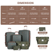 Travelhouse TH2154-6GRE 3 Piece TSA Lock Spinner Wheels Hardshell Luggage with Duffel Bag, Green-Brown