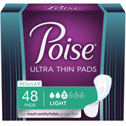 Poise Ultra Thin Incontinence Pads for Women, Light Absorbency, Regular Length, Fragrance-Free, Hypoallergenic, 48 Count