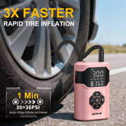 NEXPOW HY07 Tire Inflator Portable Air Compressor, 150 PSI, Dual-Screen Display, 5000mAh Battery, 4-in-1 Multifunctional Pump, Pink
