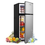MaxKare FLS-90 Mini Fridge with Freezer 3.6 cu.ft 2-Door Compact Refrigerator with LED Light, Silver