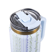 Thyme & Table 32oz Stainless Steel Luna Insulated Tumbler with Leakproof Dual Straw Lid, Handle, Botanical Beige, TT1905