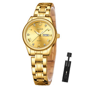 OLEVS OLS5563 Gold Wristwatch for Women, Luxury Diamond Quartz Analog, Stainless Steel Luminous Dress Watch with Date