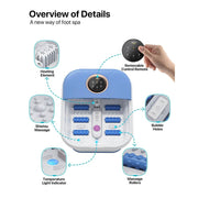 ALLJOY Collapsible Foot Spa Bath Massager with Adjustable Heating, Oxygen Bubble Jets, Remote Control, Timer, Pumice Stone, Foldable Design, Blue-White