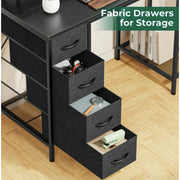 Huuger Industrial Computer Desk with LED Lights & Power Outlets, Black